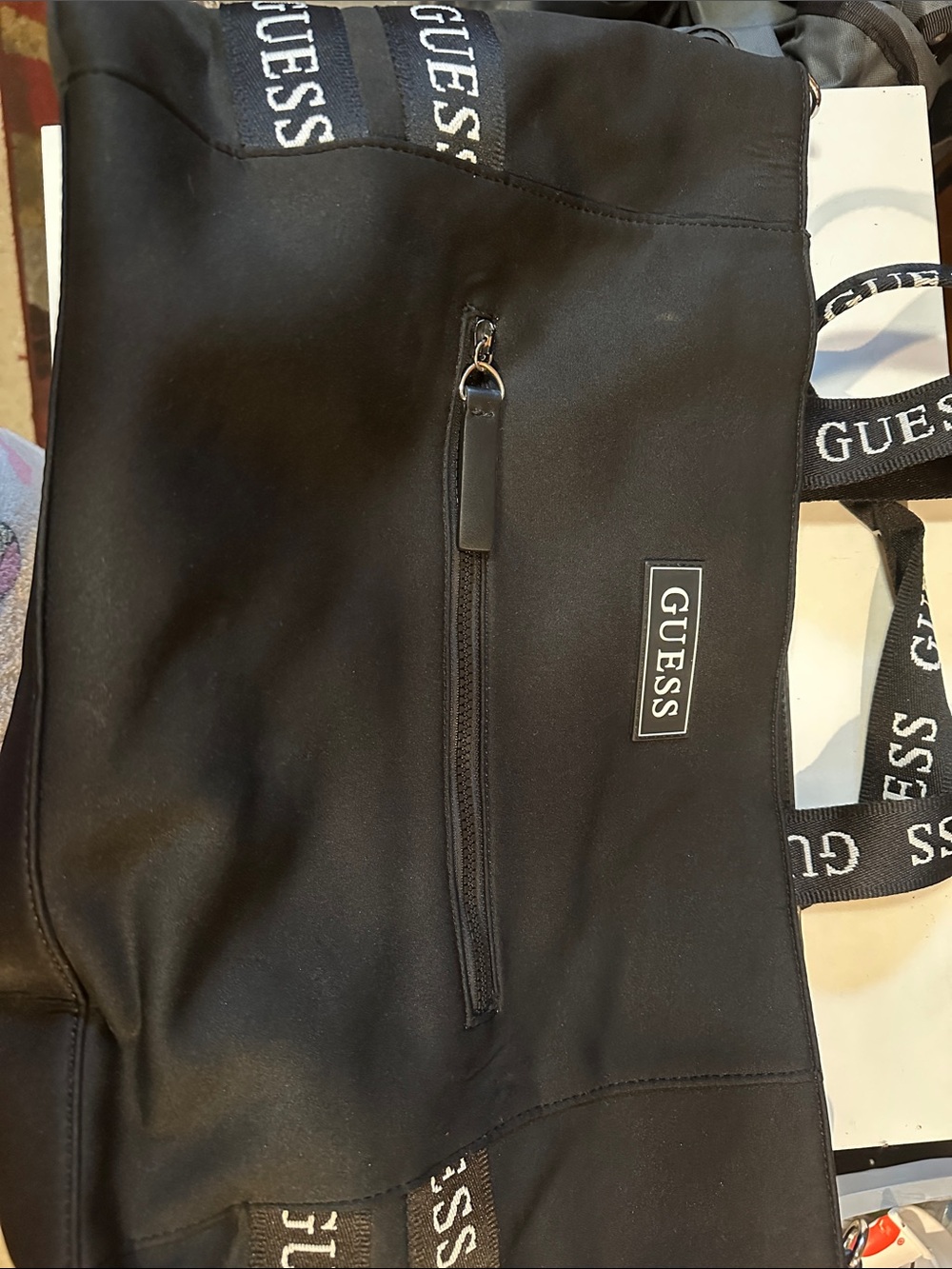 GUESS Men's Black Pants with Branded Waistband